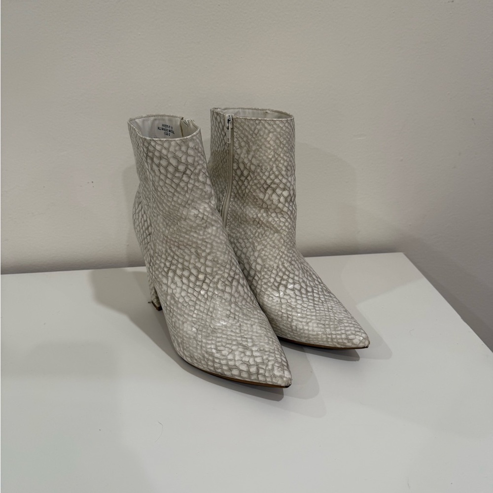 White Faux Snakeskin Ankle Boots
